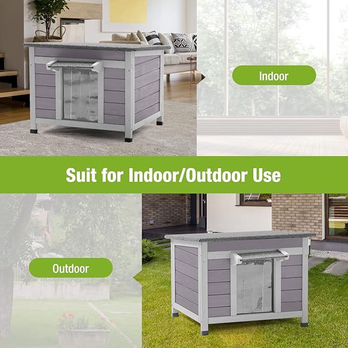 Wooden Dog House for Small Dogs Cats Outdoor Cage Indoor Kennel with PVC Door Flaps