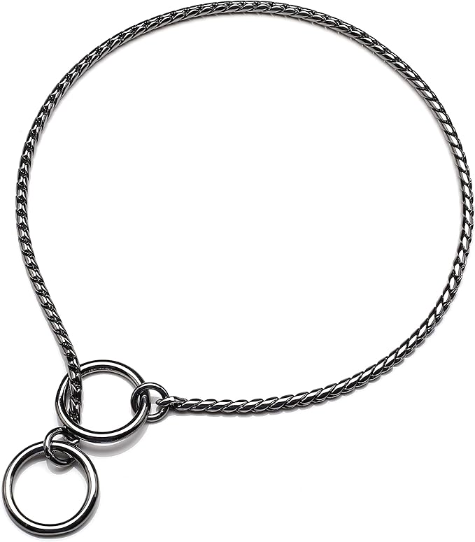 Mogoko Stainless Steel Dog Choke Chain Collar, Puppy Metal Snake Chain Slip Collar Pet Titan Training Walking Choker (Black;24.0"*5.0mm)