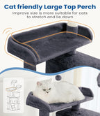 Cat Tree Tower 56in Cat Trees Multi-Level Cat Condos with Spacious Perch, 2 Cozy Condos, Scratching Posts, Climbing Ladder, Toy Ball, Durable Pet House Furniture for Indoor Kittens, Dark Gray