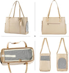 Stylish Dog Purse Carrier, Leather Pet Carrier Bag for Small Dogs Cats Puppy, Airline Approved Soft-Sided Carrier Ivory