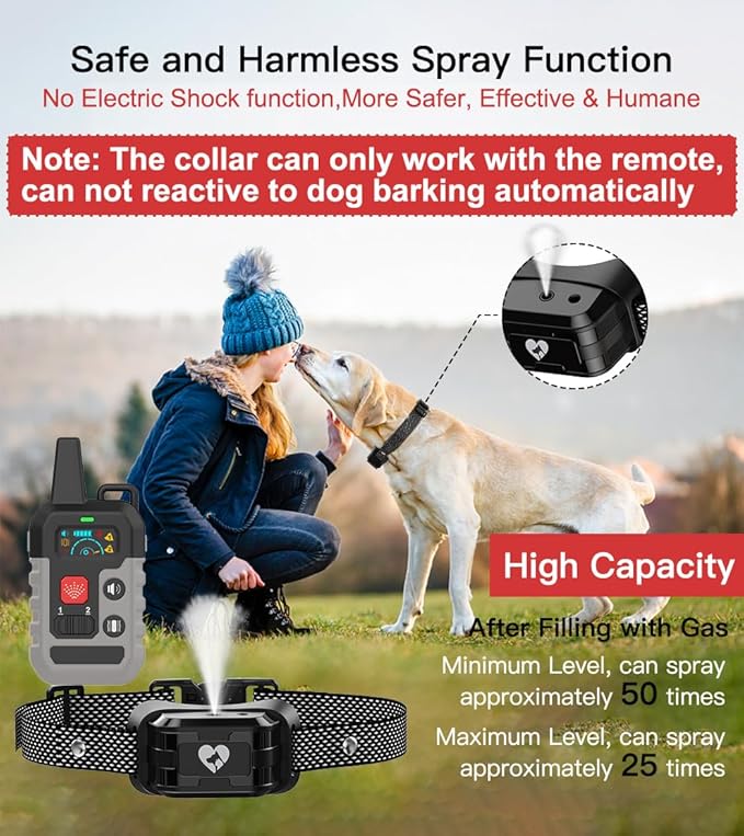 Citronella Dog Training Collar with Remote, 4 Modes Beep/Vibration/Spray/Spray Enhancement, Humane Safe Rechargeable Dog Bark Collar, IPX6 Waterproof Spray Collar, Range 300m 【Only Work with Remote】