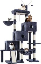Hey-brother Cat Tree Tower, Scratching Posts with 3 Condos, Large Basket, Cozy Bed, Sisal Board, Step-by-Step Climbing Pathway and Toys, 74.8 inches Furniture for Big Indoor Cats, Smoky Gray MPJ081G