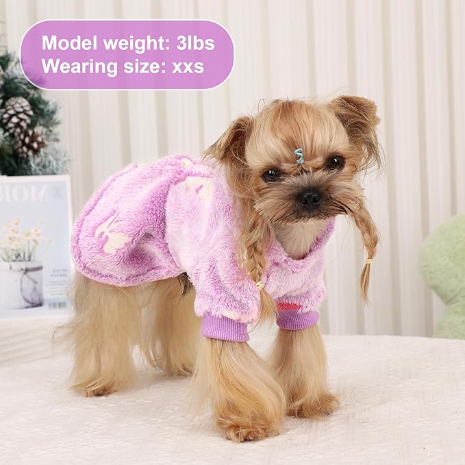 Dog Sweaters for Small Dogs Girl Night Glow Dog Hoodie Warm Fleece Doggie Sweatshirt Cute Puppy Dress Winter Pet Sweaters Doggy Clothes Outfit Apparel for Chihuahua Yorkie, Purple Butterfly,M