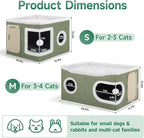 Cat Beds for Indoor Cats, Extra Wide Cat Cube House for Multi Cats, Foldable Cat Cave Hideaway with Arc-Edge Design & Oval Door, Double-Side Soft Cushion for All Seasons, 24"L x 17.7"D x 12.6"H, Green