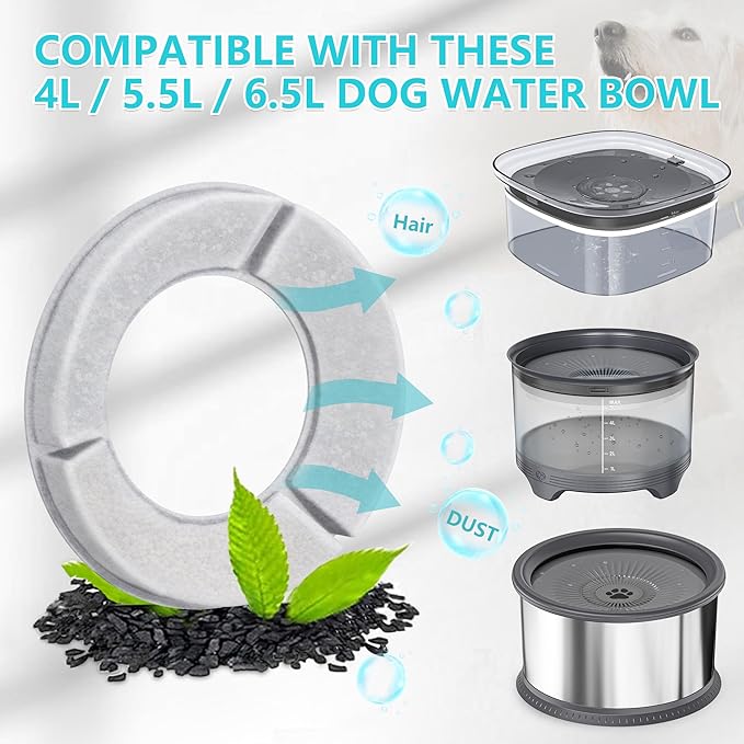 UPSKY 5PCS Replacement Filters for 2.5L/84oz，3L/101oz, 3.5L/118oz，4L/135oz, 4.5L/152oz，5.5L/186oz and 6.5L/1.6 Gallon Dog Water Bowl
