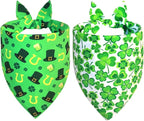 St. Patrick’s Day Bandanas 2-Pack for Medium to Large Dogs - Reversible Leprechaun Hats Shamrock Scarf, Green & White Pet Accessories for Irish Gift