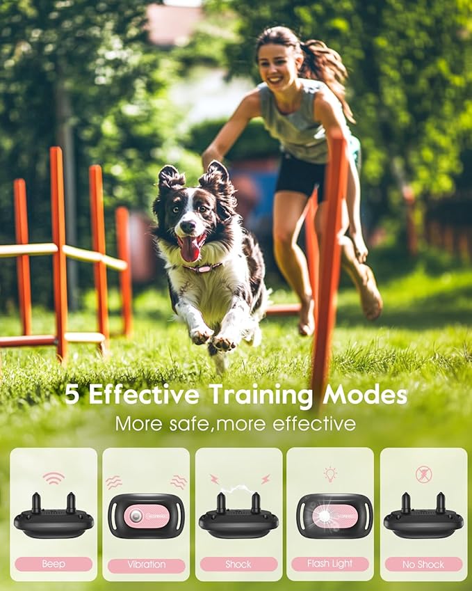 SLOPEHILL Dog Shock Collar,4200FT Dog Training Collar with Remote,IPX8 Waterproof E-Collar with Beep,Vibration,Shock,Flashing Light,No Shock Model,Electric Shock Collar for Dogs,Pink 2PCS