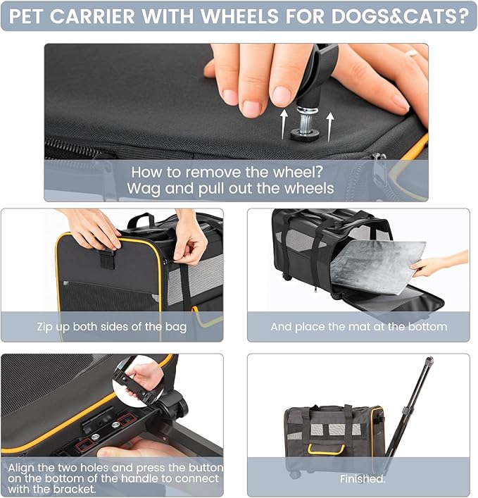 Pet Carrier for Small Pet, Cat Dog Carrier for Car Soft Sided Dog Rolling Crate Cat Travel Bag