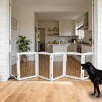Dog Fence Indoor,Dog Gate Indoor for Doorway pet gate - 6-Panel Freestanding, Hallways, House or Stairs -120x24-Inch Retractable Foldable Expandable Wood Pet by SFJC (White)