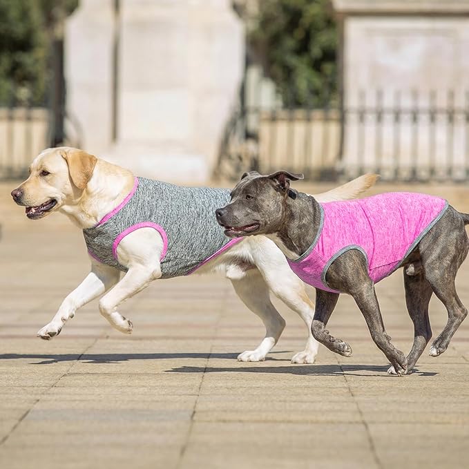 KYEESE 2Pack Dog Shirt, Lightweight Sun Protection Sleeveless Dog T Shirts for Medium Large Dogs Girl, Breathable Pet Reflective Tank Top Summer Dogs Clothes for Outdoor Walking, Grey+Hotpink, 2XL
