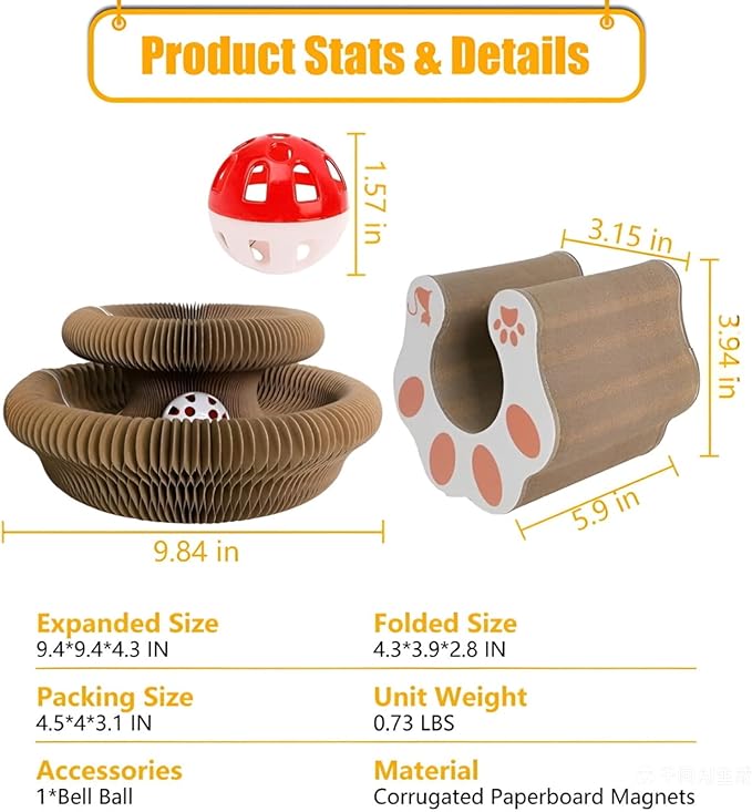 Kitty Curlz Cat Scratcher for Indoor Cats - Magic Organ Interactive Cat Toy with Bell Ball, Upgraded Durable Cardboard Scratching Board for Cats & Kittens, Anxiety Relief