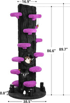 NUNU LAB 90.5 Inch Tall Cat Tree - Large Magic Forest Cat Tree Tower with Sisal Scratching Posts, Side Hideout & Platforms, Multi-Level Solid Wood Cat Condo with for Multi-Cat Homes (Large Purple)