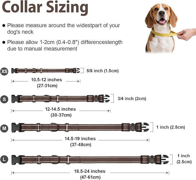 Martingale Collar for Dogs with Quick Release Buckle, Reflective Soft Padded & Escape Proof, Adjustable Nylon Dog Collars for Training & Daily Walking (Brown,XS)