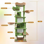 Anwick 68" Tall Cat Tree Tower with Scratching Posts, Cat House with Hammocks, Cat Condos for Indoor Cats, Removable Cushions, Multi-Level Cat Playground (Green)