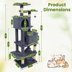PETSITE 57-inch Modern Cat Tree, Multi-Level Cat Tower with 2 Comfy Condos, Sisal Scratching Posts, Plush Top Perch, Snug Hammock, and Dangling Balls, Ideal for Indoor Cats and Kittens (Dark Grey)
