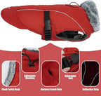 DENTRUN Winter Warm Dog Coat Reflective Jacket with Turtleneck for Cold Weather, Adjustable Buckle Windproof Water Repellent, Thick Snowsuit Fleece Vest for Small, Medium, Large Dogs, Red, L