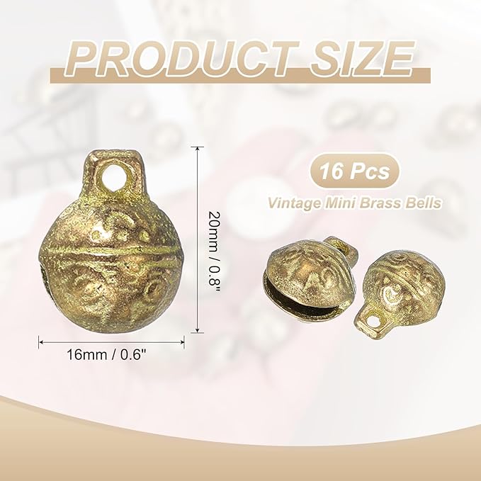 uxcell 16 Pcs Vintage Bronze Jingle Bells, 16mm Tibetan Jingle Bells for Crafts, Small Rustic Decorative Metal Bell for Dog Cat Pet Collar DIY Crafts Home Door Christmas Decor