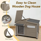 Outdoor Wooden Dog House for Small Dogs, Weatherproof Winter Dog Kennel with Openable Roof & Window, Chew-Resistant Frame, Cozy Indoor Shelter (Grey, 34" D x 22" W x 26.5" H)