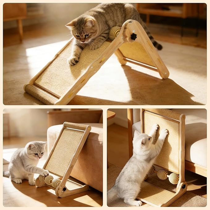 L-Shaped Cat Scratcher with Dual Sisal & Carpet Surfaces Reversible Vertical & Horizontal Scratching Board for Indoor Cats, Furniture & Wall Protector, Large Durable Modern Cat Scratcher Pad