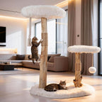 Modern Cat Tree Tower for Indoor Cats, Natural Solid Wooden Branch with Sisal Scratching Post, Log Style Cat Furniture with Perches Platform & Toy Ball for Multi-Cat Households