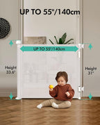Retractable Baby Gates, Mesh Dog Gate for Doorways, 33.6" Tall, Expands to 55" Wide,Pet Safety Essential Fit for Baseboards, Wide Toddlers Gates for Hallways, Indoor & Outdoor,White
