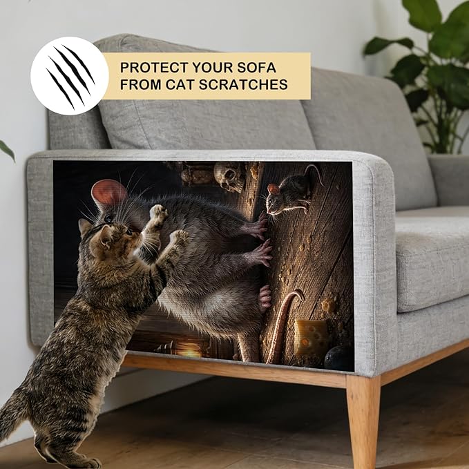 Nuxovilar Cat Wall Scratcher 15.3x23.6 Inches Polyester Synthetic Fiber, Large Rat & Small Mouse Print, wall scratchers for Indoor Cats, cat Scratch pad, Home Decor, Basement, Garage (2pcs)