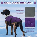 DENTRUN Winter Warm Dog Coat Reflective Jacket with Turtleneck for Cold Weather, Adjustable Buckle Windproof Water Repellent, Thick Snowsuit Fleece Vest for Small, Medium, Large Dogs, Purple, XXXL