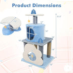 Tangkula Cute Cat Tree, 31.5 Inch Multi-Level Cat Tower with Jute Scratching Posts, Condo, Top Perch, Hanging Toy, Moon & Star & Cloud-Shaped Accents for Indoor Cats (Blue)