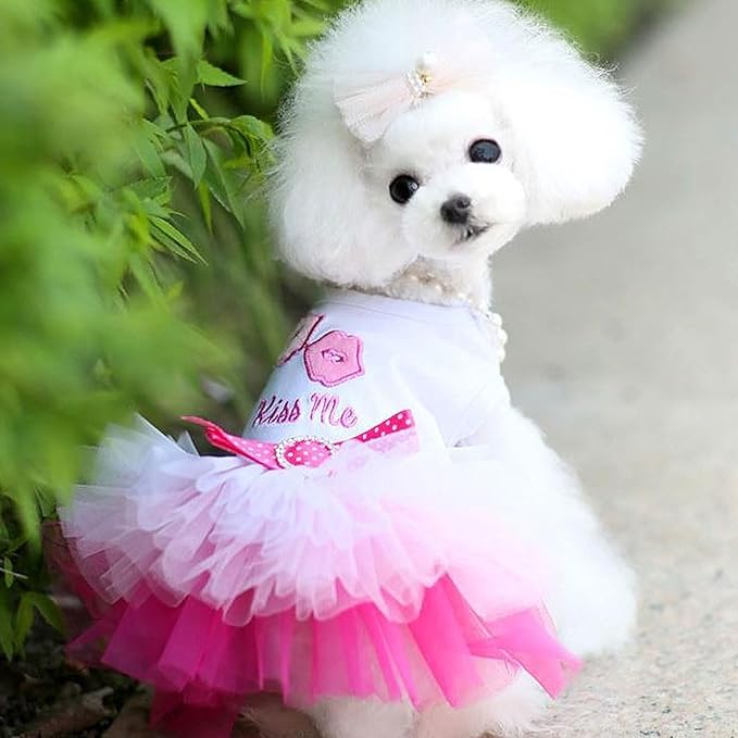 2 Pack Dog Dresses for Small Dogs Girls Cute Princess Puppy Dresses with Rhinestones Tutu Pet Dress Outfit Female Dog Clothes Chihuahua Yorkie (Pink Bow, Medium)