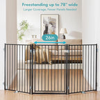 No Pawblems Free Standing Dog Gate with Door, 36'' Tall Foldable Dog Fence for Indoor & Outdoor, Up to 78 Inch Extra Wide Puppy Gate for Stairs, Hallways, Doorways, Deck, Yard (Black, 3 Panels)