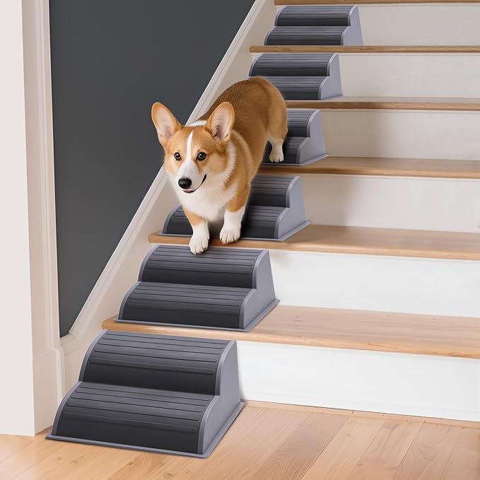 2-Step Modular Dog Ramp - Portable Non-Slip Stairs for Small Dogs with High Support, 9.5" D Lightweight Plastic Pet Steps Fits Staircase Indoor, Ideal for Elderly Injured Pets (6-Pack, Grey)