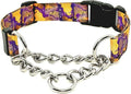 Martingale Dog Collar with Chain Stainless Steel, Nylon Dog Collar Flowers Pattern, Adjustable Training Walking Collar with Quick Release Buckle, Slip Chain Collar for Puppy Medium Large Dogs
