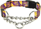 Martingale Dog Collar with Chain Stainless Steel, Nylon Dog Collar Flowers Pattern, Adjustable Training Walking Collar with Quick Release Buckle, Slip Chain Collar for Puppy Medium Large Dogs