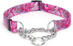 Martingale Dog Collar - Stainless Steel Chain, No Pull Training Collar with Flower Design for Large Medium Small Dogs (S, Pink)
