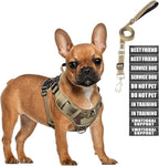 Tactical Dog Harness and Leash Set Small Sized Dog,Heavy Duty No Pull Service Dog Vest and 10 Patches with Dog Seat Belt,Reflective Adjustable Pet Harness for Training Walking Hiking Camo S