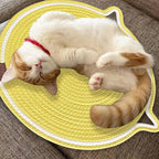 Personalized Cat Scratcher Mat, Customized with Name Text Natural Cotton Rope Round Horizontal Cat Scratching Pads with Ball Toy, Cat Furniture Protector for Wall, Couch, Carpets, Sofa (Yellow)