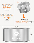Slow Feeder Dog Bowls Stainless Steel, Food-Grade 304 Dog Slow Feeder Bowl 3.5 Cups Capacity, Heavy Duty Double-Layer with Non-Slip Base, Pet Puzzle Bowl for Medium & Large Dogs (Silver)