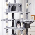 MQ Multi-Level Cat Tree, Activity Centre Cat Tower Furniture with Sisal-Covered Scratching Posts, 3 Padded Plush Perches, Dual Condo & Basket, Removable Hammock, for Large Cats, Grey