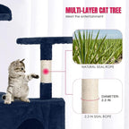 24/7 Shop at Home Court 70 inch Multi-Level Cute Cat Tree Tower with Dangling Ball and Scratching Posts for Indoor Cats Adults, Kitten Supplies, Pet House, Navy Blue