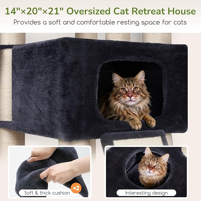 Globlazer 84" Multi-Level Large Cat Tree Tower with Extra Thick Full Sisal Scratching Posts, 2 Cat Condos, 3 Hanging Baskets, 2 Extra Large Platforms & Cat Scratching Ramp,S84, Dark Gray