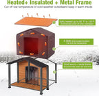 GUTINNEEN 41.6" Extra Large Heated Outdoor Dog House for Large Dogs Insulated, Thermostat-Controlled Heating with Full 6-Sided Insulation, Metal Frame, Spacious, Cozy, and Safe Winter Shelter (Brown)