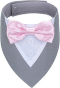 ADOGGYGO Formal Dog Tuxedo Wedding Pet Bandana Collar with Bowtie, Adjustable Birthday Wedding Formal Tux Costumes for Extra Large Dogs Pets (XL, Grey)