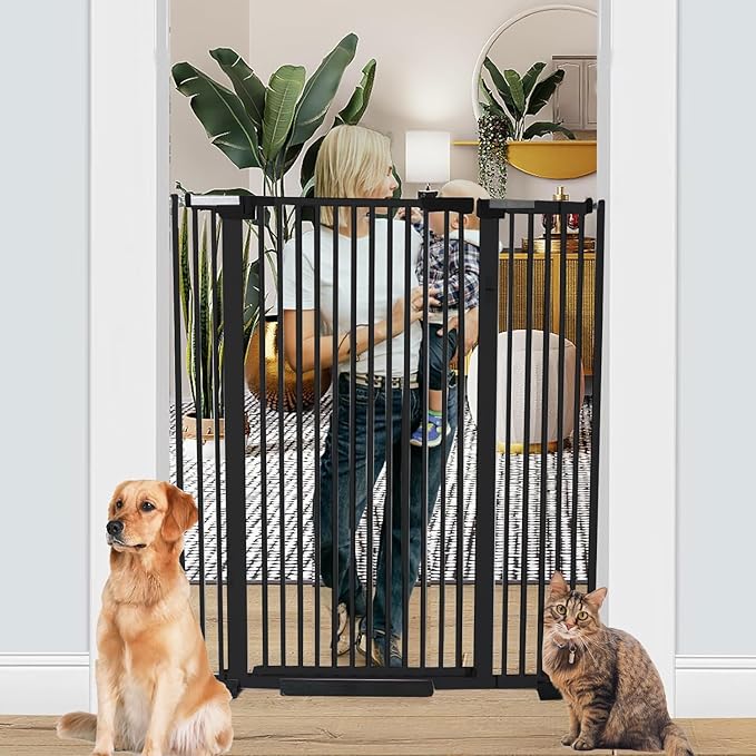 51.18 Inch Extra Tall Pet Gate, 29.5-43" Adjustable Wide Auto Close Dog Gates, Pressure Mounted Walk Through Tall Cat Gate for Doorways,Hallway,Stairs（Black）