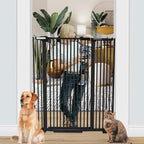 51.18 Inch Extra Tall Pet Gate, 29.5-43" Adjustable Wide Auto Close Dog Gates, Pressure Mounted Walk Through Tall Cat Gate for Doorways,Hallway,Stairs（Black）