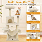 PETSITE Multi-Level Cat Tree, 58 Inches Tall with Sisal Scratching Posts, Condo, Hammock, Dangling Balls, Jumping Platforms, and Cozy Top Perch, Ideal for Indoor Cats to Play and Rest (Beige)