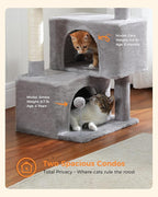 45-Inch Small Cat Tree with 2 Condos for Indoor Cats,Cat Tower with Scratching Posts for Small Cats,Grey Cat Tree Tower with Hammock and Cat Toys