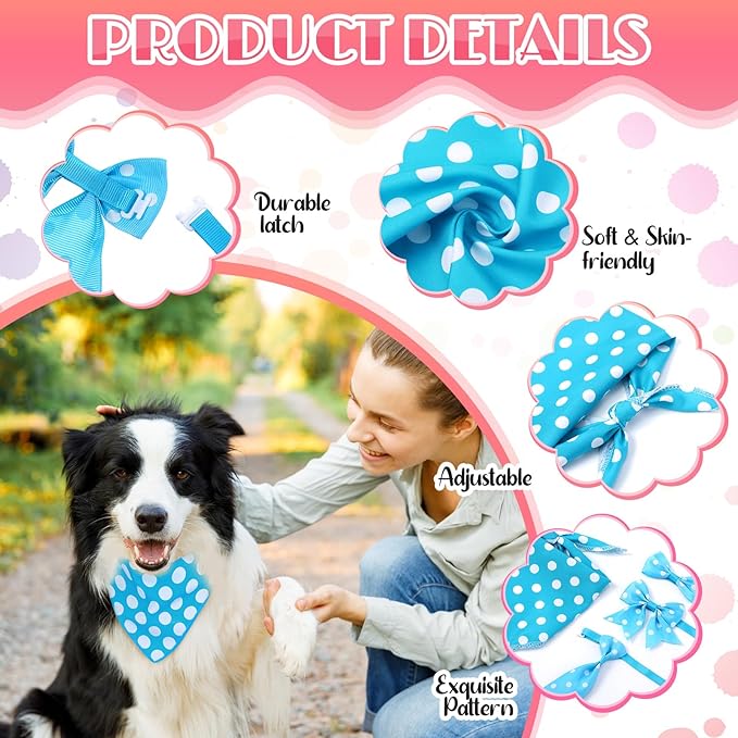 Reginary 120 Pcs Polka Dot Dog Bandanas Bulk Dog Bows Set Bow Ties Cat Scarf Colorful Washable Triangle Pet Kerchief Cute Bib for Summer Small Medium Large Pets Grooming Accessories Costume