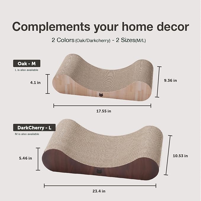 Necoichi Cardboard Cat Scratcher Bed for Indoor Cats - Cat Scratching Board, Horizontal Cat Scratch Pad Lounger with Reversible Usability and Extra Comfort for Lounge, Curved (23" Large, Dark Cherry)