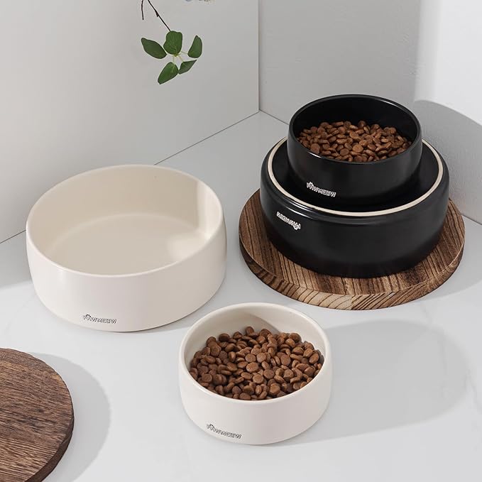Ceramic Dog Bowl - 5.5-Inch Small & Medium Dog Feeder, Spill Resistant, Heavy Duty Modern Pet Bowl (16 oz) Black