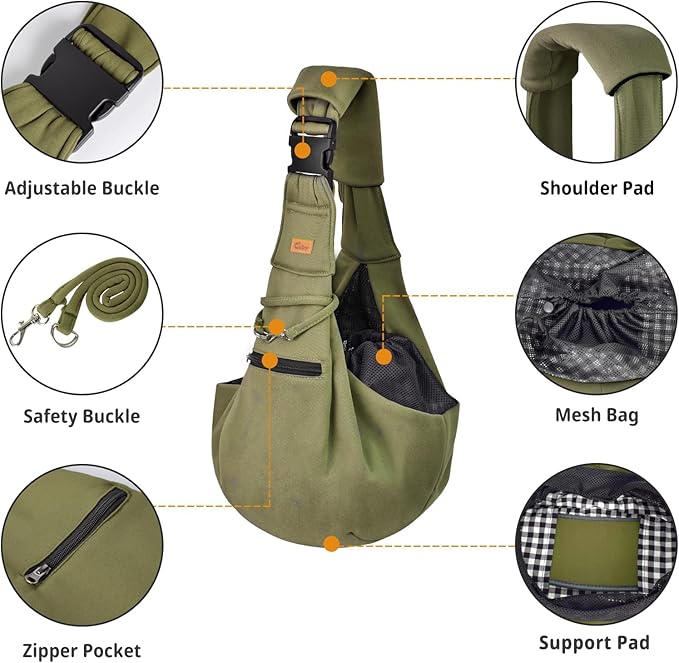 CUBY Dog and Cat Sling Carrier - Hands Free Adjustable Small Pet Sling - Soft Pouch and Tote Design - Suitable for Puppy, Small Dogs Cats Outdoor